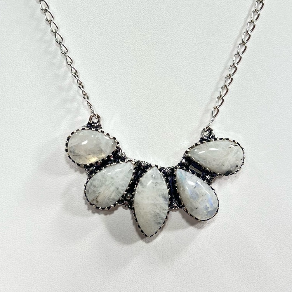 Rainbow Moonstone Vintage Style 925 Gemstone Multi Stone Necklace